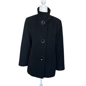 Angora and wool -  Classic Black Women's  Stand-Collar Coat -Small